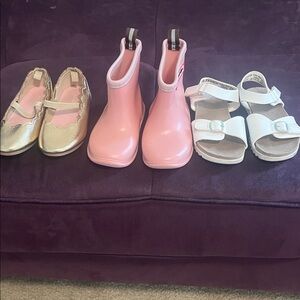 Toddler girl size 7!! 3 pairs of shoes - sandal rain boots & dress shoe